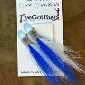 Blue and White 1/8th ounce Bucktail Crappie Jig    2 pack.